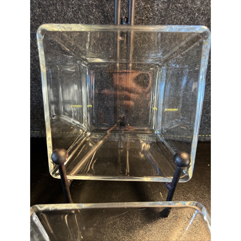 Pair Clear Glass Square Bowl Candy Dish Dessert Trinket Holder - Picture 3 of 7